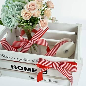 Amazon.co.jp: TONIFUL 25ヤード 赤 白 ストライプリボン 7/10インチ